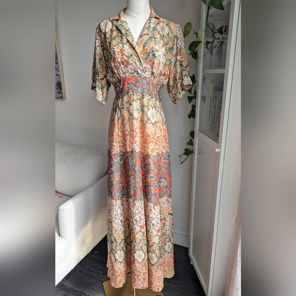 Moulinette Soeurs Printed Silk Maxi Dress sz 6 - Picture 1 of 14